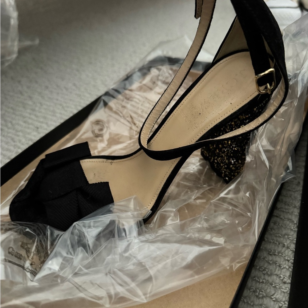 J Crew Elegant Black and Gold Women's Heels